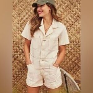 Pistola Parker Cotton Romper Shorts Ecru L